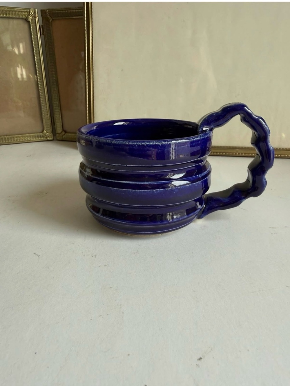 Deep Cobalt Sculpted-Handle Ceramic Mug - Blue
